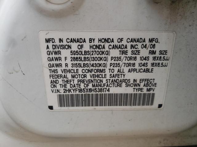 Photo 10 from auction – 2006 HONDA PILOT EX with VIN 2HKYF185X6H538174