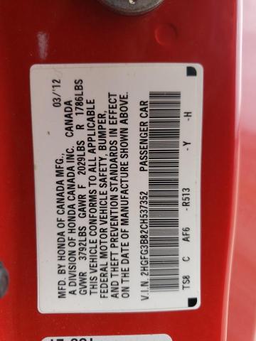 Photo 10 from auction – 2012 HONDA CIVIC EX with VIN 2HGFG3B82CH537352