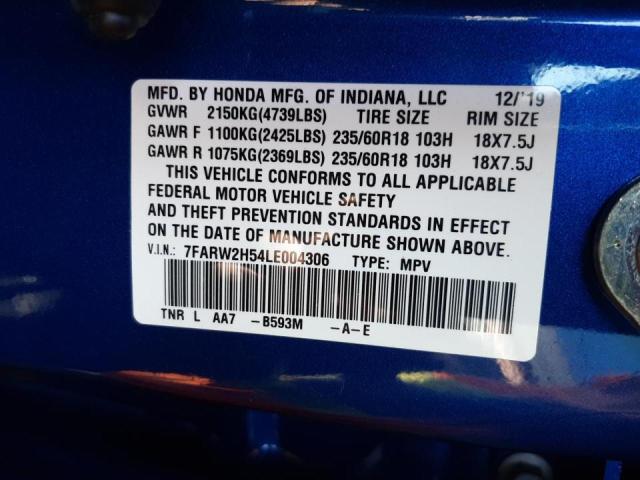 Photo 10 from auction – 2020 HONDA CR-V EX with VIN 7FARW2H54LE004306