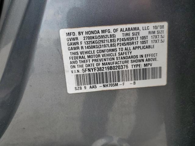 Photo 10 from auction – 2009 HONDA PILOT LX with VIN 5FNYF38219B020376
