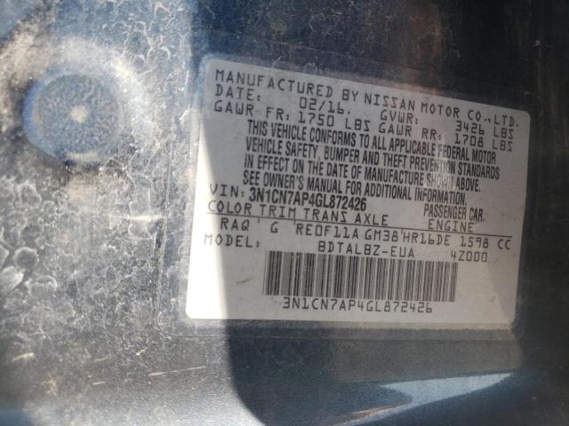 Photo 10 from auction – 2016 NISSAN VERSA S with VIN 3N1CN7AP4GL872426