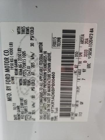 Photo 10 from auction – 2011 FORD RANGER with VIN 1FTKR1AD6BPB00460