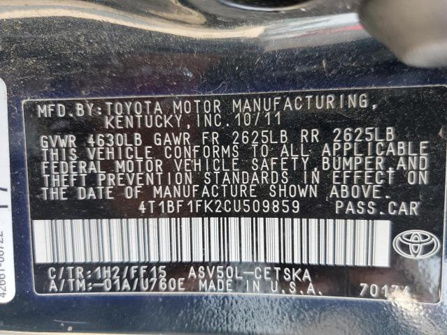 Фото 10 с аукциона – 2012 TOYOTA CAMRY BASE с VIN 4T1BF1FK2CU509859