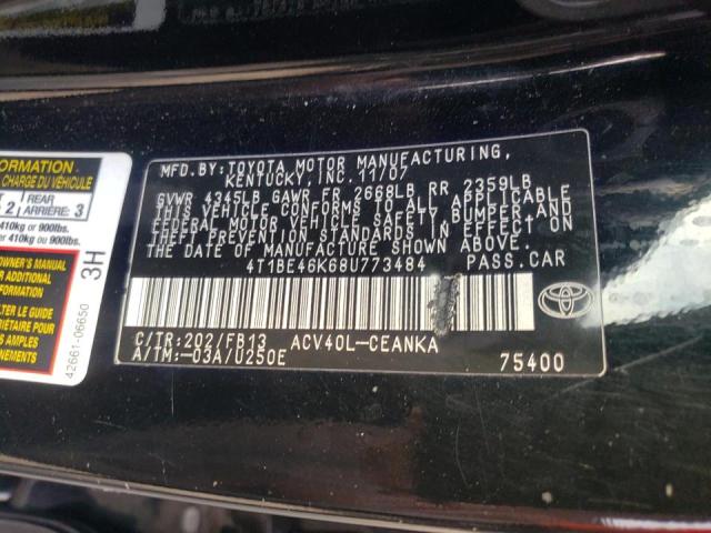 Photo 10 from auction – 2008 TOYOTA CAMRY CE with VIN 4T1BE46K68U773484