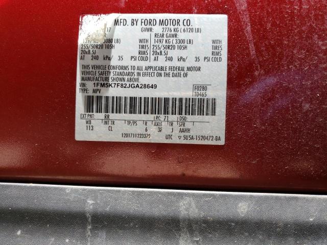 Photo 10 from auction – 2018 FORD EXPLORER L with VIN 1FM5K7F82JGA28649