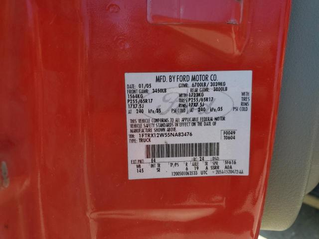 Photo 10 from auction – 2005 FORD F150 with VIN 1FTRX12W55NA83476
