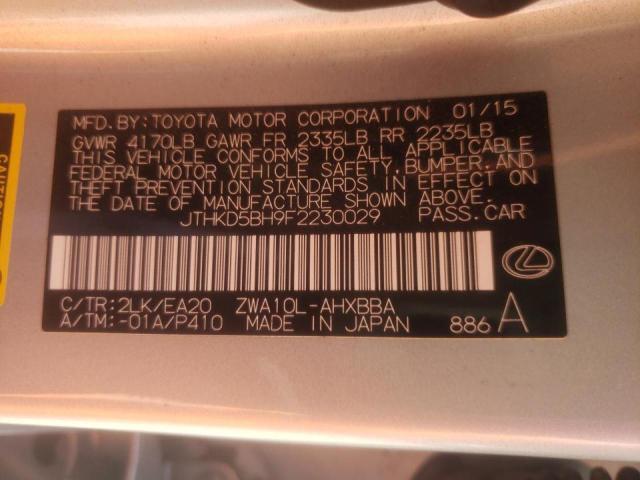 Photo 10 from auction – 2015 LEXUS CT 200 with VIN JTHKD5BH9F2230029