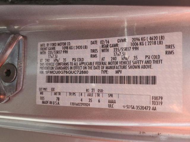 Photo 10 from auction – 2016 FORD ESCAPE SE with VIN 1FMCU0G76GUC72880