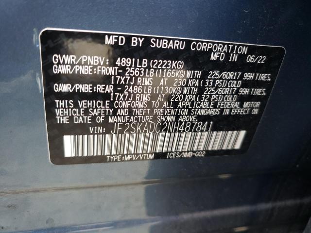 Photo 10 from auction – 2022 SUBARU FORESTER P with VIN JF2SKADC2NH487841