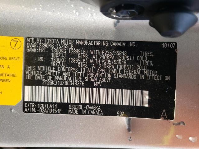 Photo 10 from auction – 2008 LEXUS RX 350 with VIN 2T2GK31U78C048376