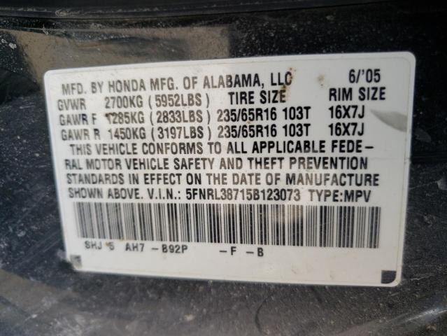 Photo 10 from auction – 2005 HONDA ODYSSEY EX with VIN 5FNRL38715B123073