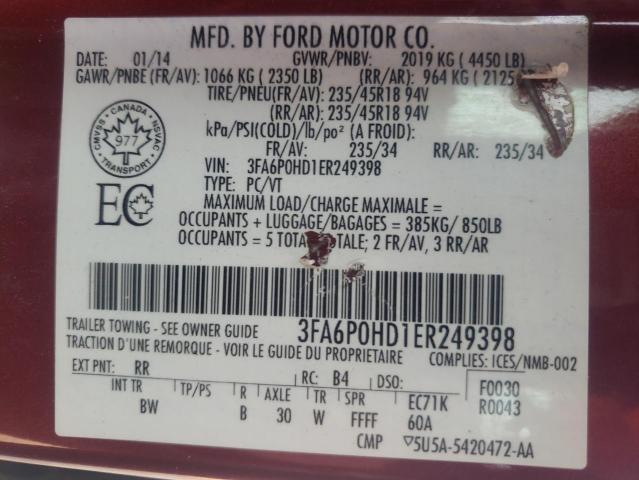 Photo 10 from auction – 2014 FORD FUSION SE with VIN 3FA6P0HD1ER249398
