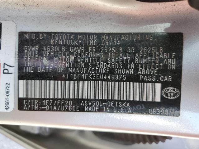 Photo 10 from auction – 2014 TOYOTA CAMRY L with VIN 4T1BF1FK2EU449875