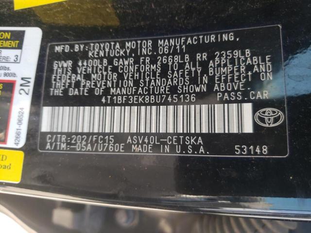 Photo 10 from auction – 2011 TOYOTA CAMRY BASE with VIN 4T1BF3EK8BU745136