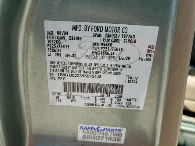 Photo 10 from auction – 2005 FORD ESCAPE XLS with VIN 1FMYU02Z35KB42448