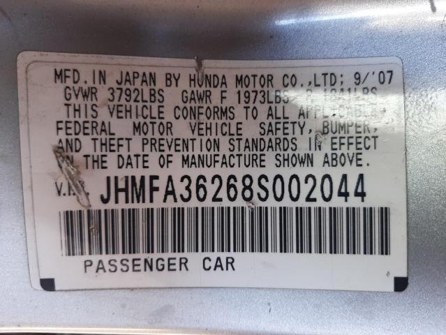 Photo 10 from auction – 2008 HONDA CIVIC HYBR with VIN JHMFA36268S002044