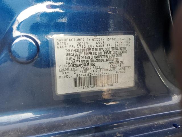Photo 10 from auction – 2019 NISSAN VERSA S with VIN 3N1CN7AP3KL851950