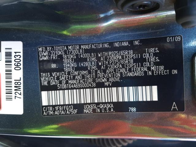 Photo 10 from auction – 2009 TOYOTA SEQUOIA SR with VIN 5TDBT64A69S000438