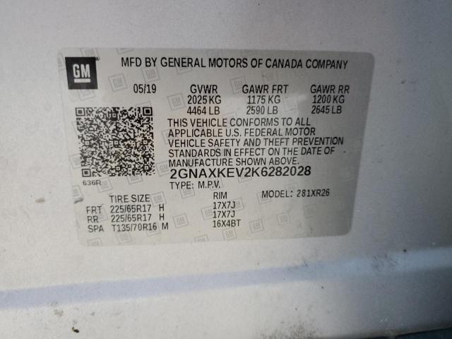 Photo 10 from auction – 2019 CHEVROLET EQUINOX LT with VIN 2GNAXKEV2K6282028
