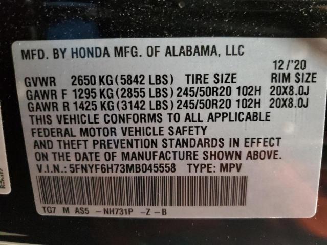 Photo 10 from auction – 2021 HONDA PILOT BLAC with VIN 5FNYF6H73MB045558