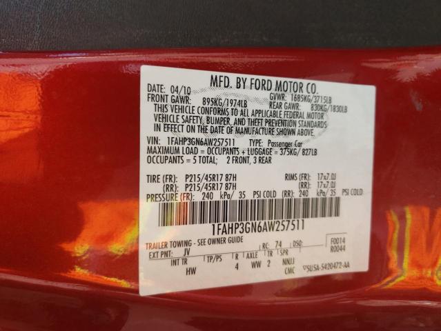 Photo 10 from auction – 2010 FORD FOCUS SES with VIN 1FAHP3GN6AW257511