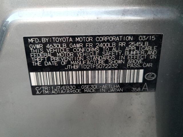 Photo 10 from auction – 2015 LEXUS IS 250 with VIN JTHBF1D21F5072232