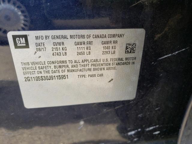 Photo 10 from auction – 2018 CHEVROLET IMPALA LT with VIN 2G1105S30J9115951