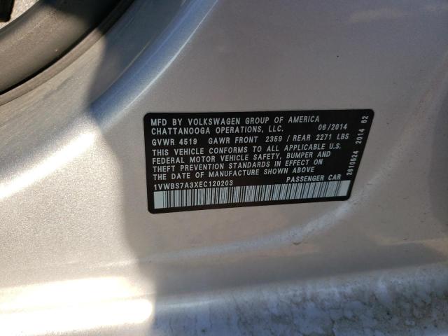 Photo 10 from auction – 2014 VOLKSWAGEN PASSAT SE with VIN 1VWBS7A3XEC120203