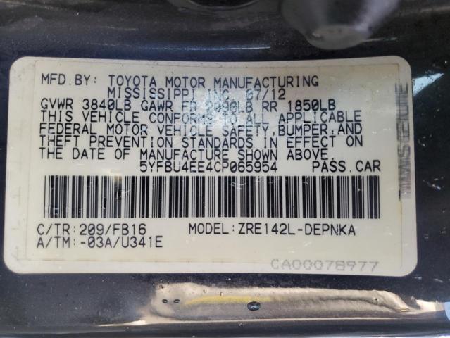Photo 10 from auction – 2012 TOYOTA COROLLA with VIN 5YFBU4EE4CP065954