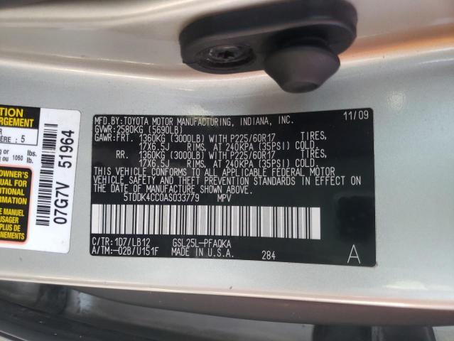 Photo 10 from auction – 2010 TOYOTA SIENNA with VIN 5TDDK4CC0AS033779