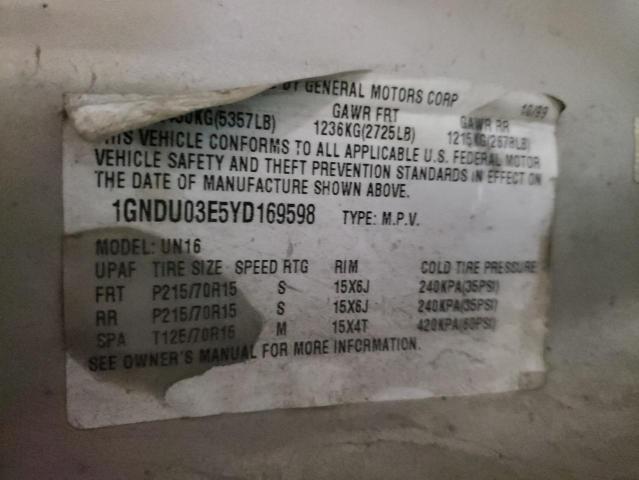 Photo 10 from auction – 2000 CHEVROLET VENTURE with VIN 1GNDU03E5YD169598