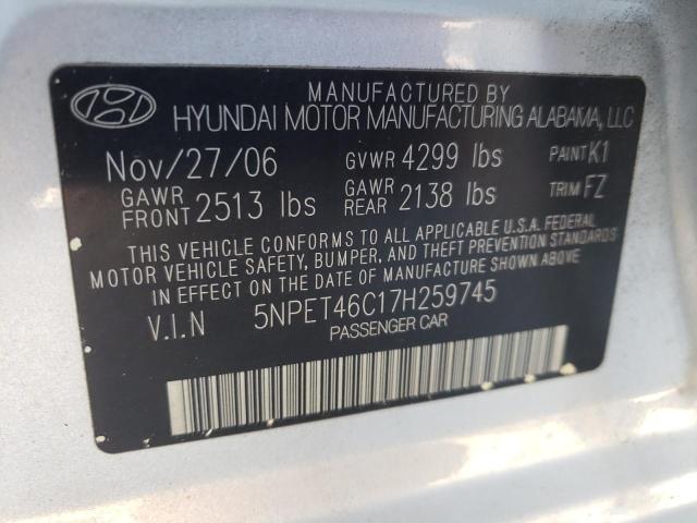 Photo 10 from auction – 2007 HYUNDAI SONATA GLS with VIN 5NPET46C17H259745