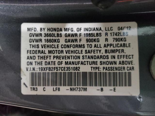 Photo 10 from auction – 2012 HONDA CIVIC LX with VIN 19XFB2F57CE351082