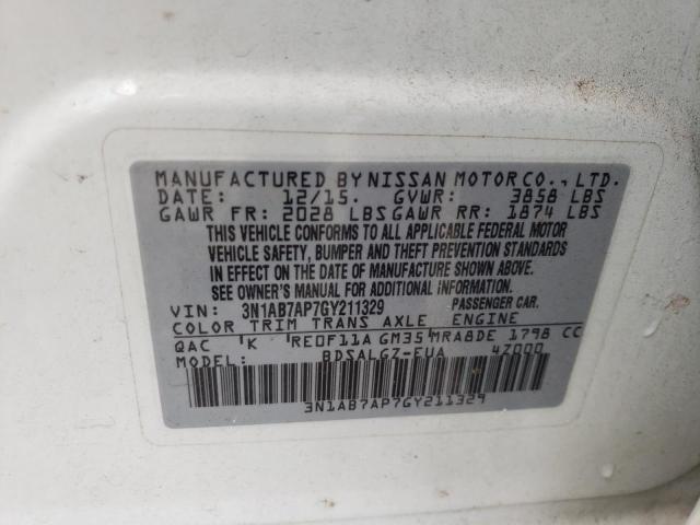 Photo 10 from auction – 2016 NISSAN SENTRA S with VIN 3N1AB7AP7GY211329
