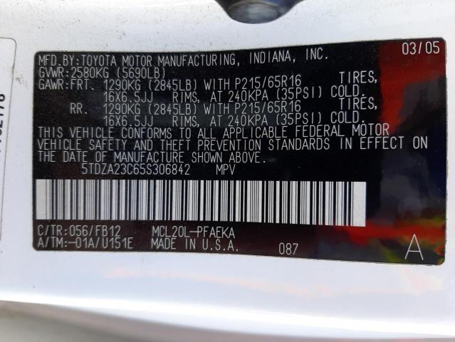 Photo 10 from auction – 2005 TOYOTA SIENNA CE with VIN 5TDZA23C65S306842