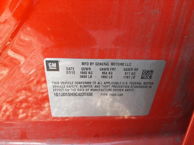 Photo 10 from auction – 2012 CHEVROLET SONIC LT with VIN 1G1JD5SH9C4225936