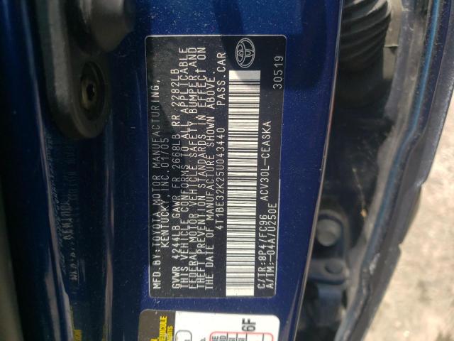 Photo 10 from auction – 2005 TOYOTA CAMRY LE with VIN 4T1BE32K25U043440