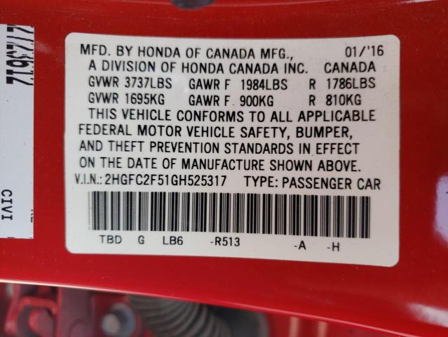 Photo 10 from auction – 2016 HONDA CIVIC LX with VIN 2HGFC2F51GH525317