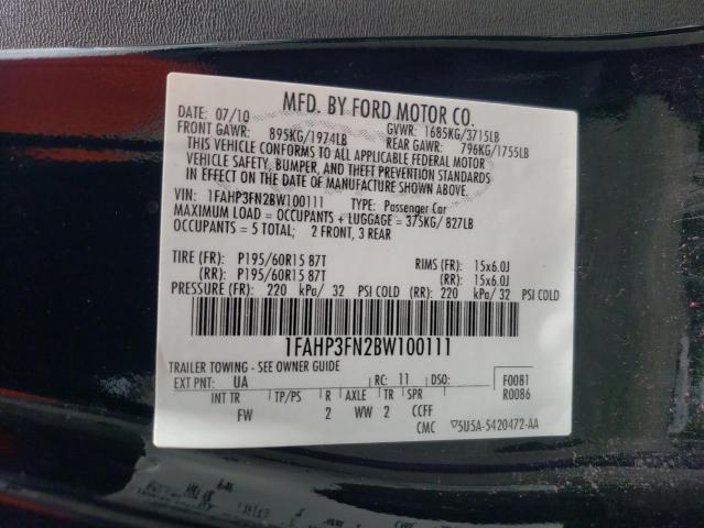 Photo 10 from auction – 2011 FORD FOCUS SE with VIN 1FAHP3FN2BW100111