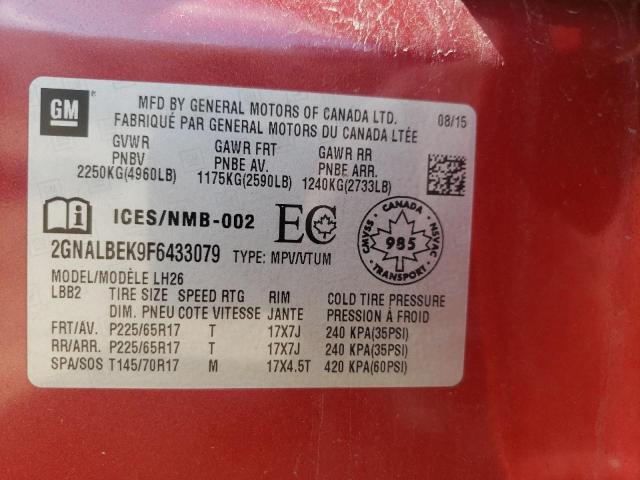 Photo 10 from auction – 2015 CHEVROLET EQUINOX LT with VIN 2GNALBEK9F6433079
