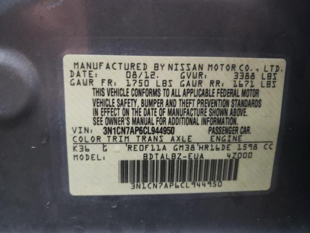 Photo 10 from auction – 2012 NISSAN VERSA S with VIN 3N1CN7AP6CL944950
