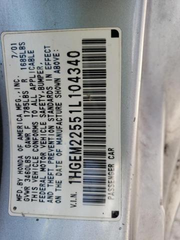 Photo 10 from auction – 2001 HONDA CIVIC LX with VIN 1HGEM22551L104340