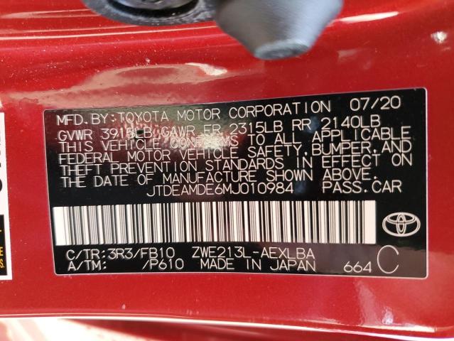 Photo 10 from auction – 2021 TOYOTA COROLLA HY with VIN JTDEAMDE6MJ010984