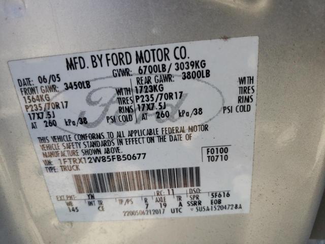 Photo 10 from auction – 2005 FORD F150 with VIN 1FTRX12W85FB50677