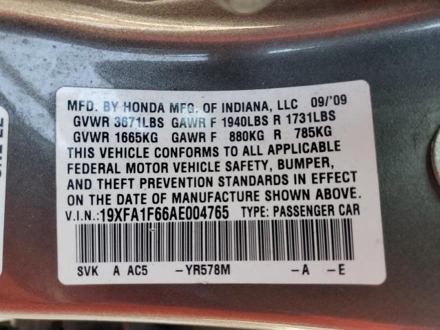 Photo 10 from auction – 2010 HONDA CIVIC LX-S with VIN 19XFA1F66AE004765