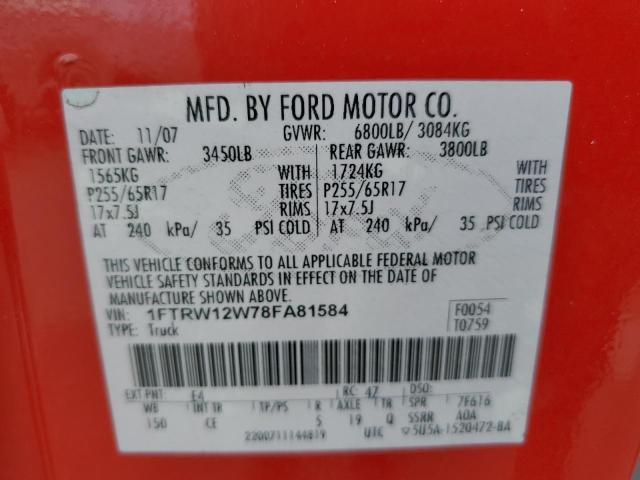 Photo 10 from auction – 2008 FORD F150 SUPER with VIN 1FTRW12W78FA81584