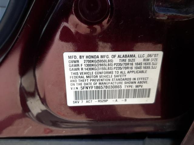 Photo 10 from auction – 2007 HONDA PILOT EXL with VIN 5FNYF18657B030865