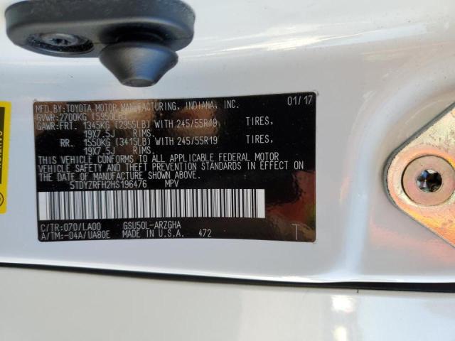 Photo 10 from auction – 2017 TOYOTA HIGHLANDER with VIN 5TDYZRFH2HS196476