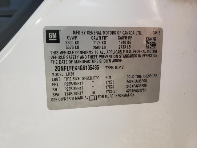 Photo 10 from auction – 2016 CHEVROLET EQUINOX LT with VIN 2GNFLFEK4G6105485