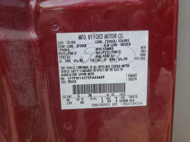 Foto 10 de la subasta – 2005 FORD F150 SUPER con VIN 1FTPW14575FA44669
